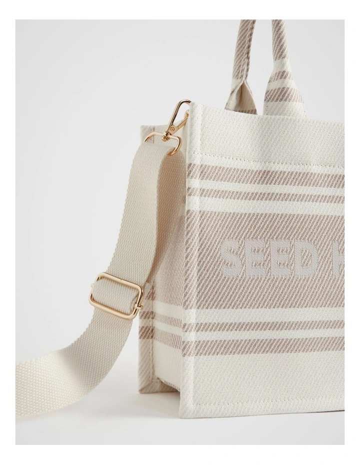 Woven Mini Structured Tote in Champagne Beige image 4