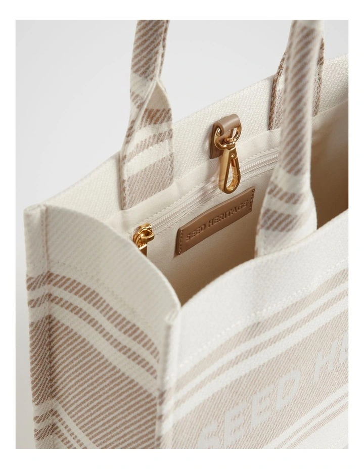 Woven Mini Structured Tote in Champagne Beige image 5
