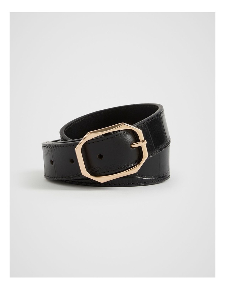 Samantha Buckle Belt in Black Croc Black