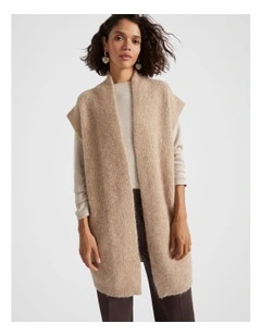 Fluffy Rib Knit Gilet in Champagne Beige