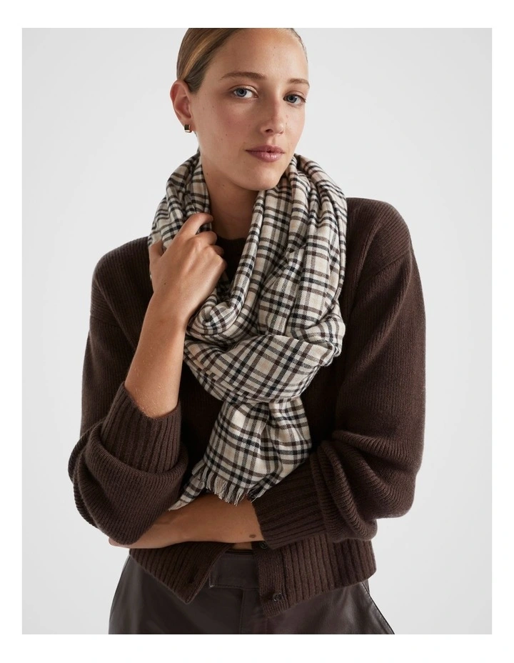 Mini Check Scarf in Espresso Multi image 2