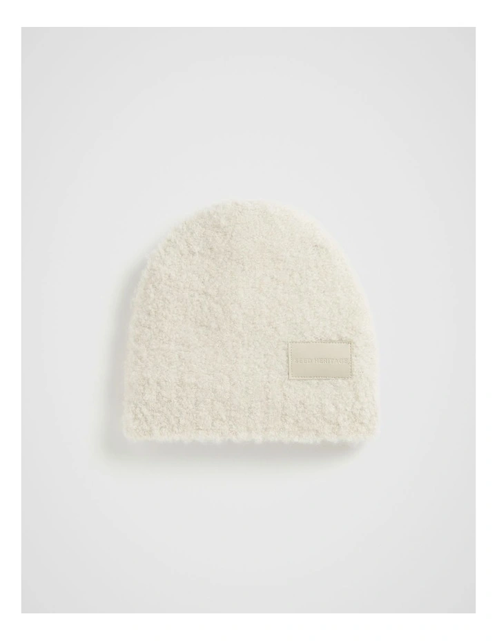 Boucle Logo Detail Beanie in Oat image 1
