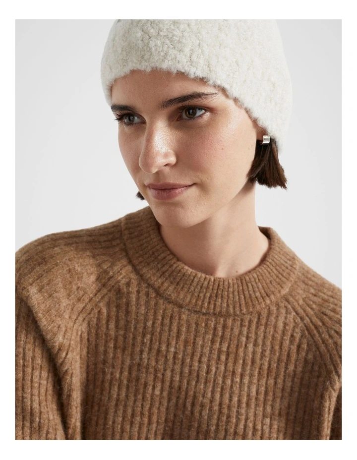 Boucle Logo Detail Beanie in Oat image 2
