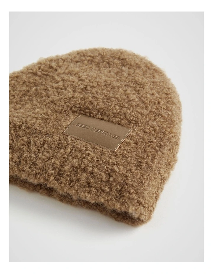 Boucle Logo Detail Beanie in Deep Chai image 3