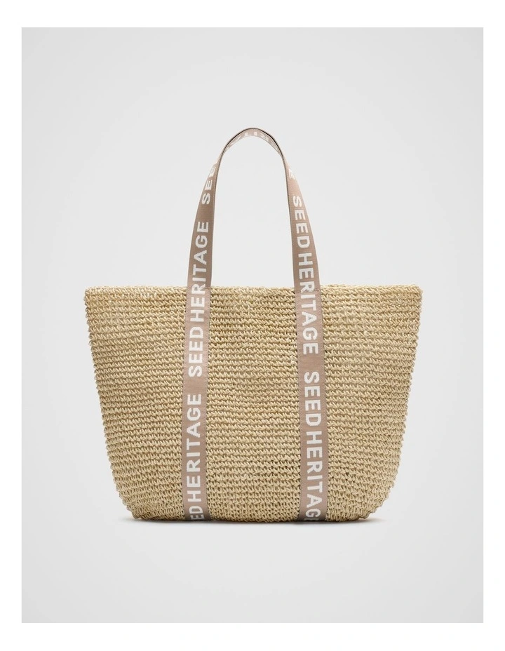 Logo Woven Basket Bag in Nougat image 1