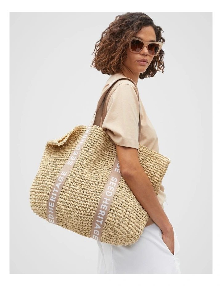Logo Woven Basket Bag in Nougat image 2