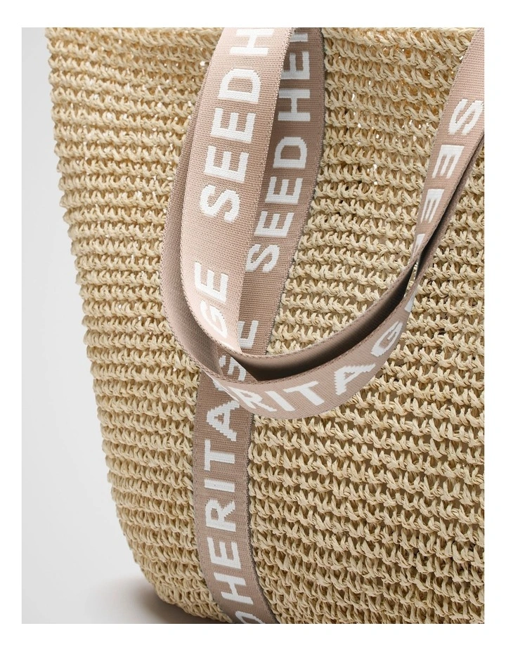 Logo Woven Basket Bag in Nougat image 3