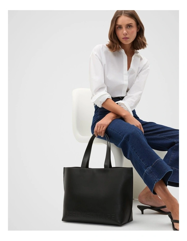 Logo Detail Tote in Black image 2