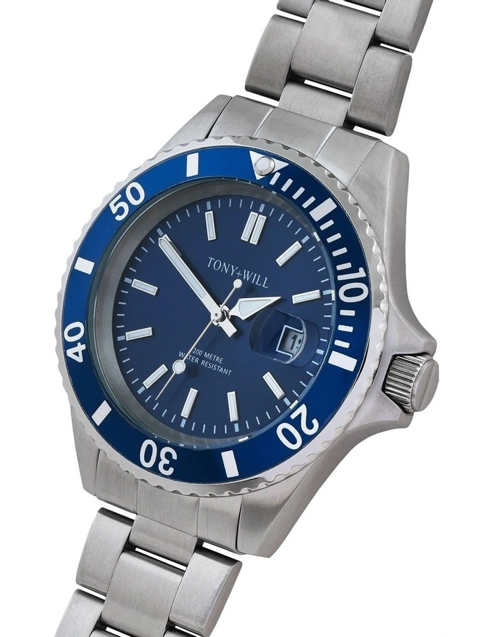Diver Navy Face Watch in Silver image 2