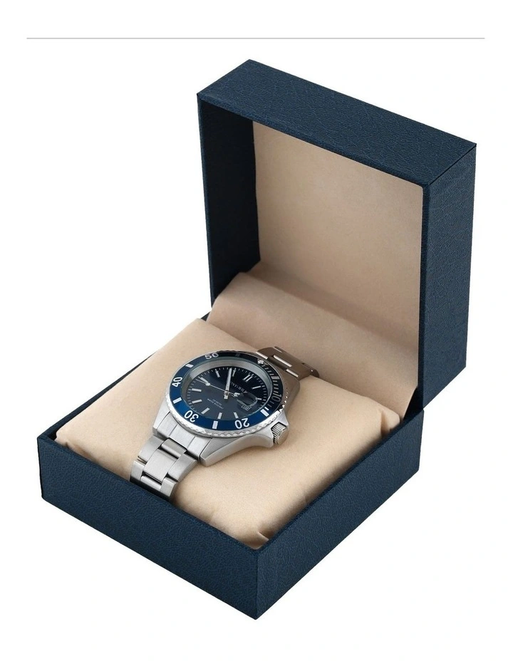 Diver Navy Face Watch in Silver image 3