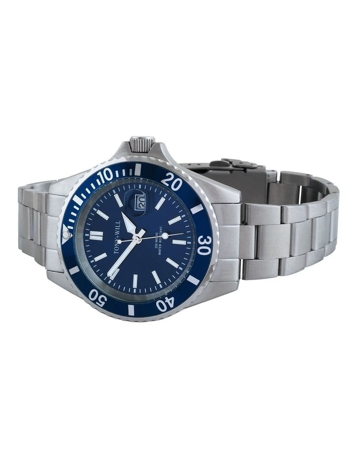 Diver Navy Face Watch in Silver image 4