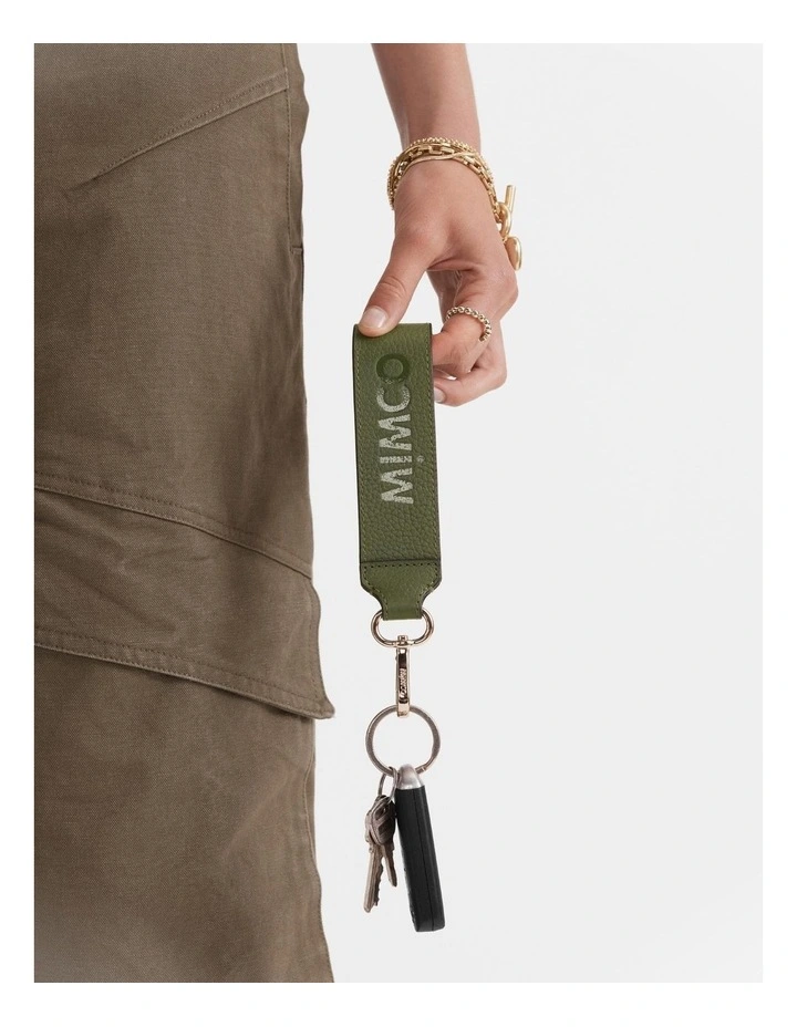 Patch Leather Keyring in Winter Moss image 2