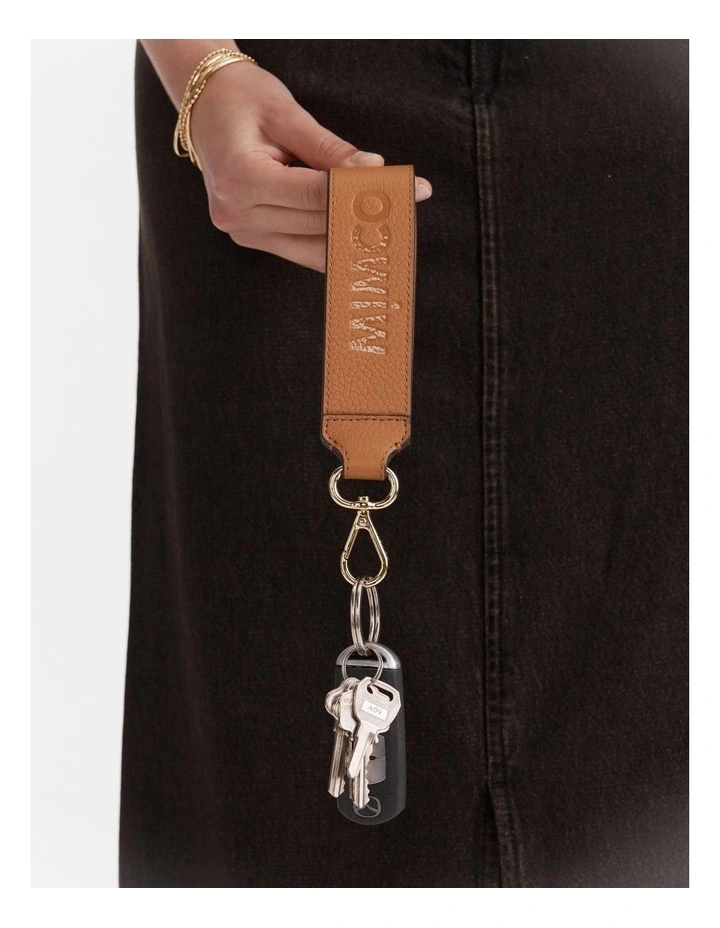 Patch Leather Keyring in Caramel image 2