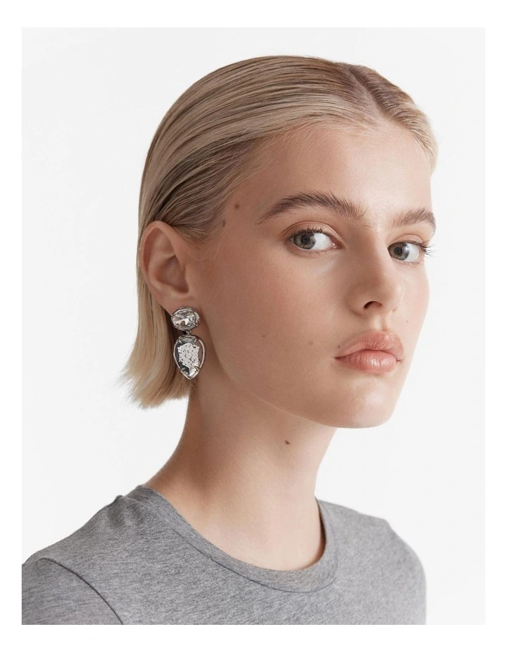 Reflective Drop Earrings in Silver image 2