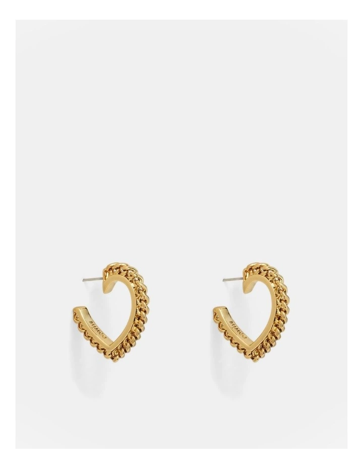 Chained Heart Hoop Earrings in Gold image 1