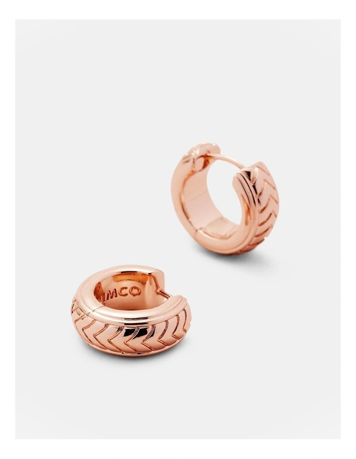 Tracked Huggie Hoop Earrings in Rose Gold image 3