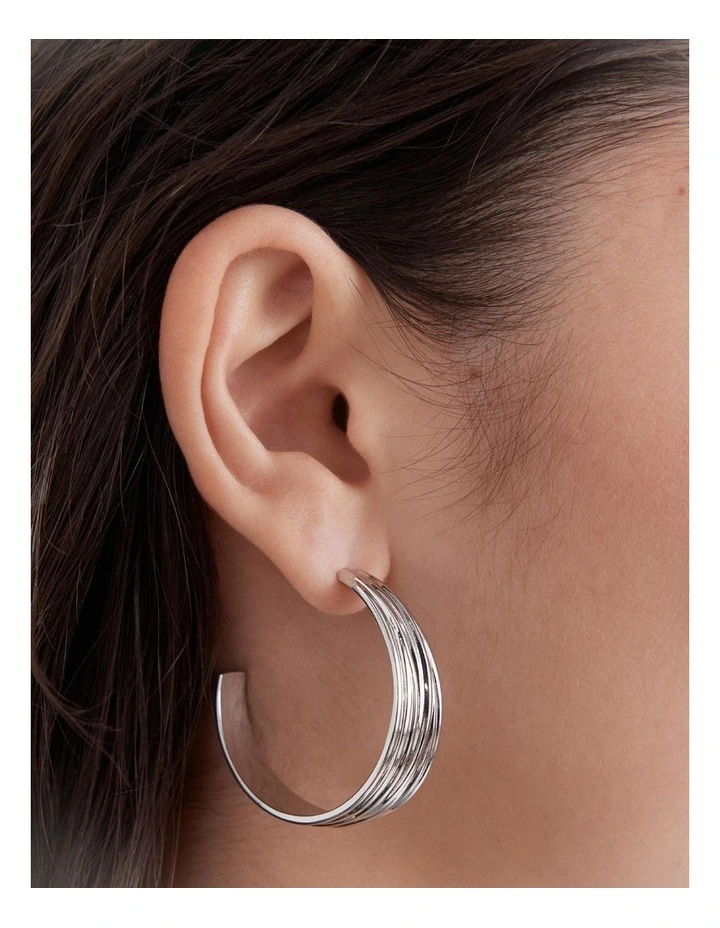 Bassline Large Hoop Earrings in Silver image 4