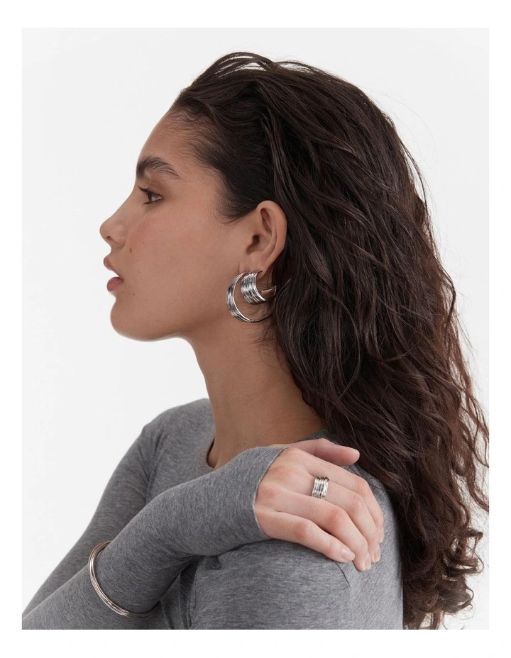 Bassline Large Hoop Earrings in Silver image 5