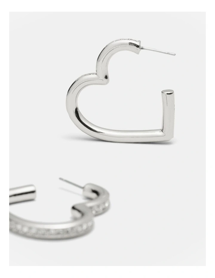 Passionate Heart Hoop Earrings in Silver image 3