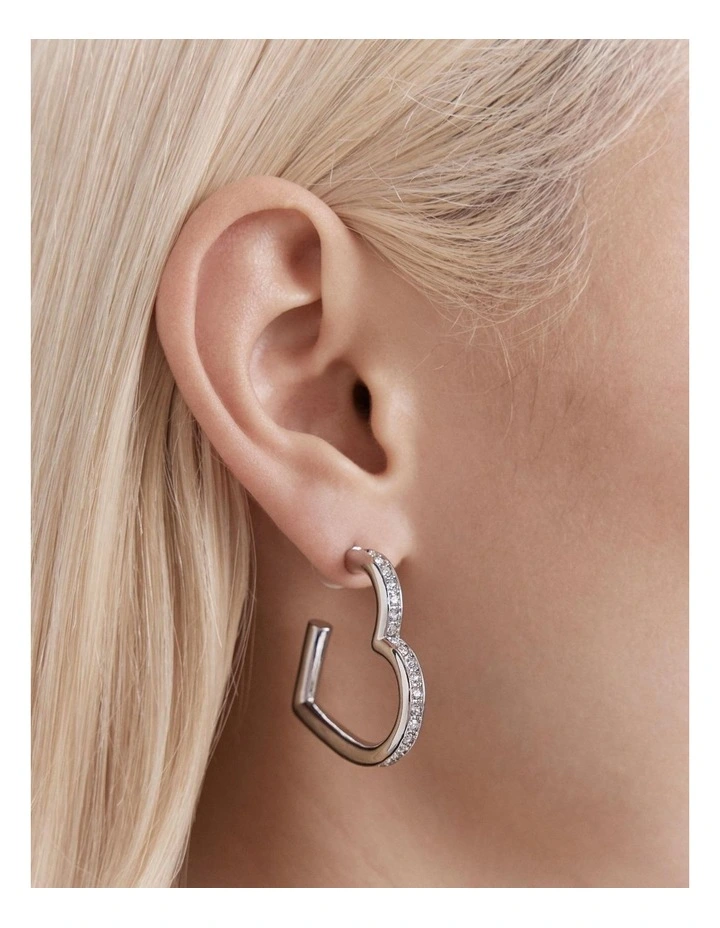 Passionate Heart Hoop Earrings in Silver image 4