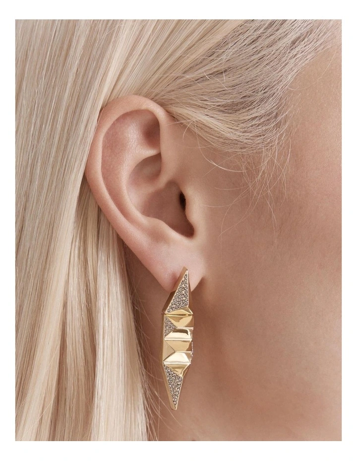 Slay To The Rhythm Pave Drop Earrings in Gold image 4