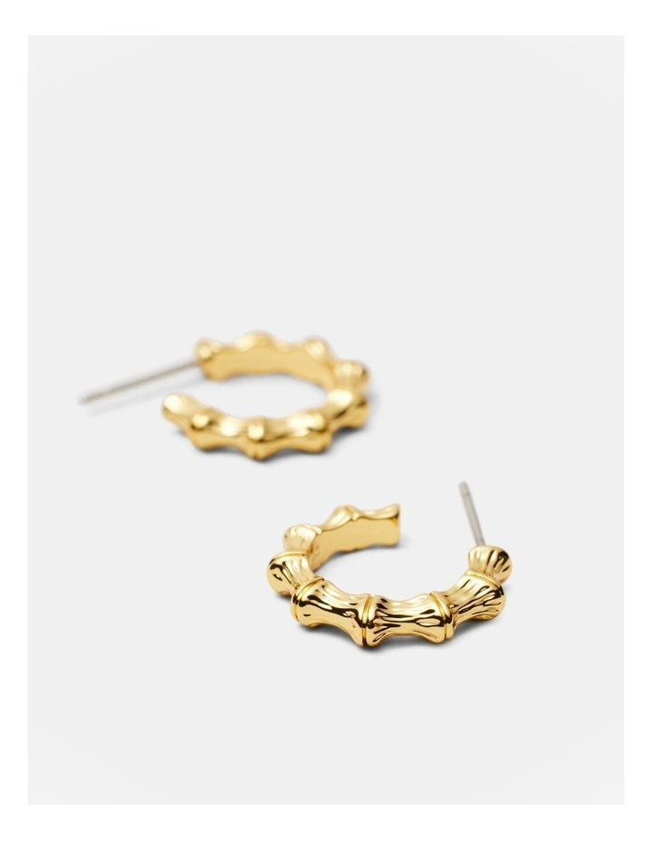 Retro Revival Small Bamboo Hoop Earrings in Gold image 3