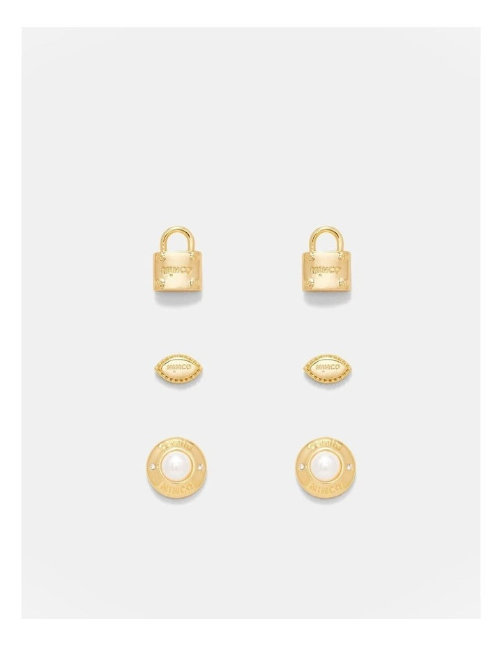 Enliven Stud Earrings Trio Set Gift Box in Gold image 3