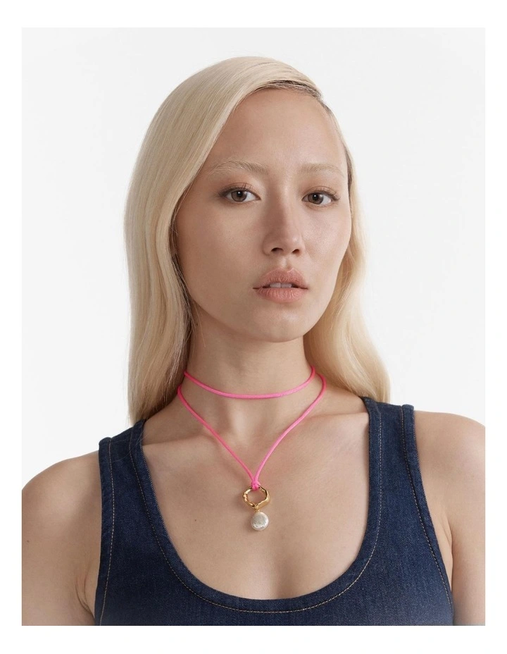 Kaia Pearl Cord Necklace in Disco Pink image 2
