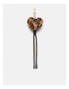 Fluffy Heart Bag Charm in Leopard