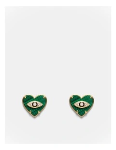 Emotional Heart Stud Earrings in Malachite