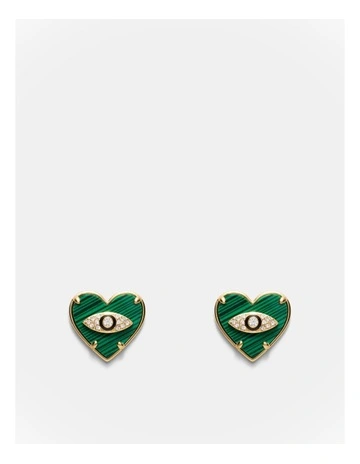 Emotional Heart Stud Earrings in Malachite