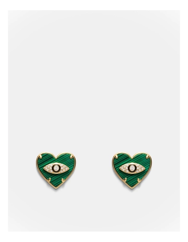 Emotional Heart Stud Earrings in Malachite image 1
