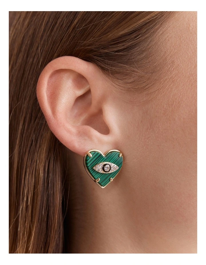 Emotional Heart Stud Earrings in Malachite image 2