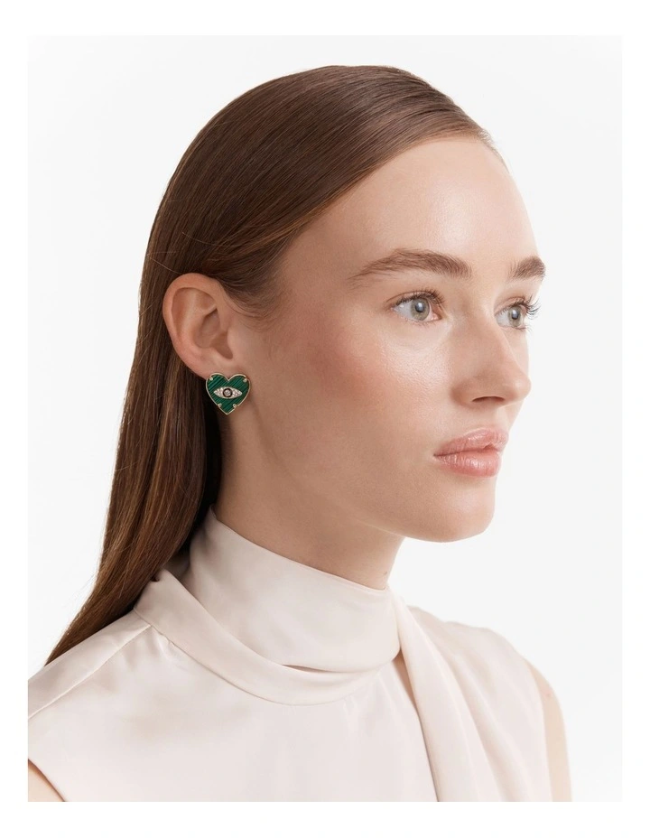 Emotional Heart Stud Earrings in Malachite image 4