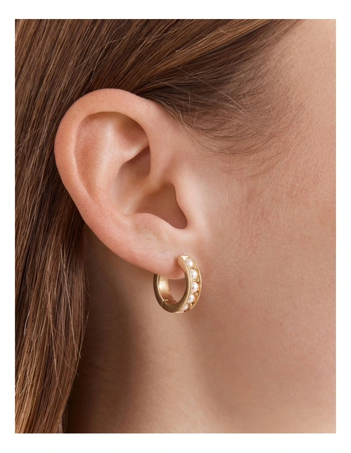 Emotively Pearl Huggie Hoop Earrings in Pearl image 4
