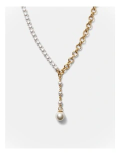 Demeanour Pearl Lariate Necklace in Pearl