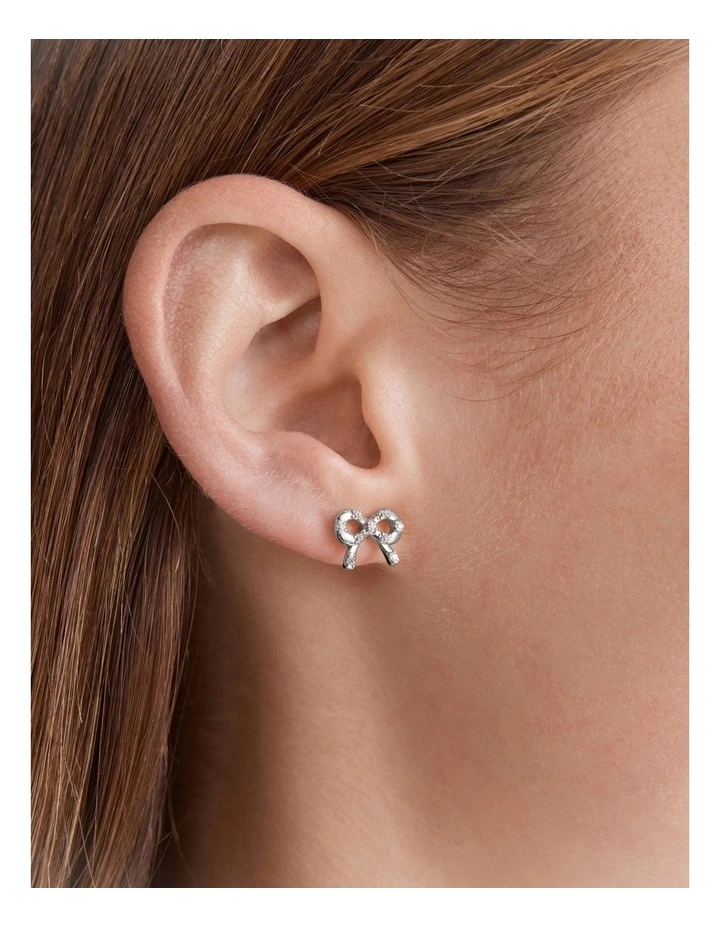 Baby Bow Stud Earrings in Silver image 2