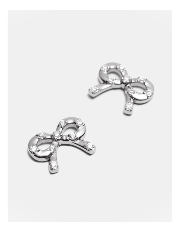 Baby Bow Stud Earrings in Silver image 3