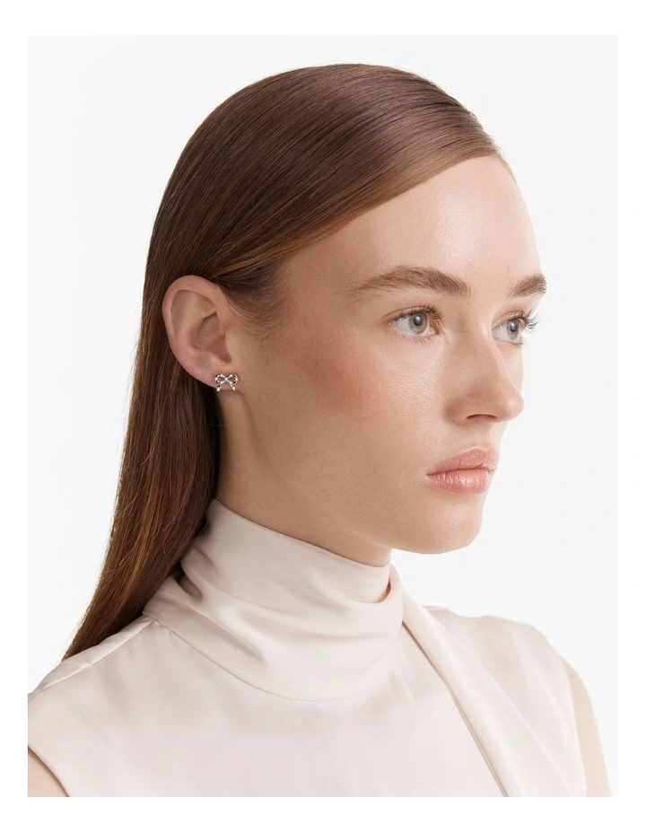 Baby Bow Stud Earrings in Silver image 4
