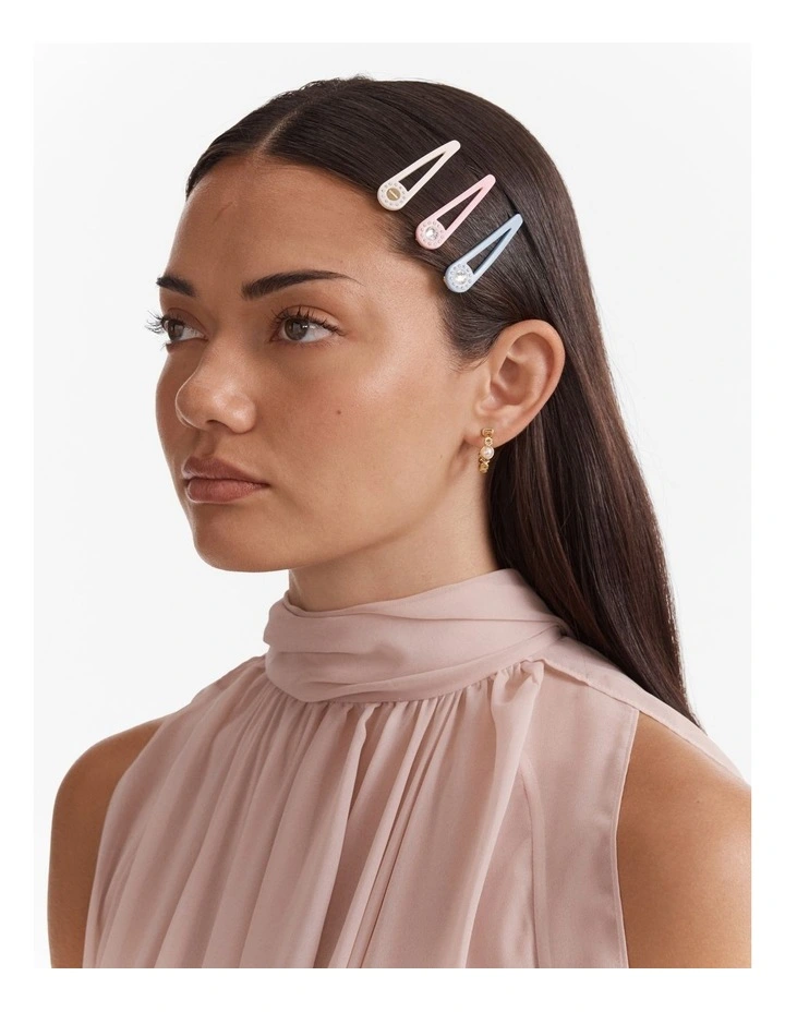 Mimco Trio Hair Clip Set in Pink Multi image 3