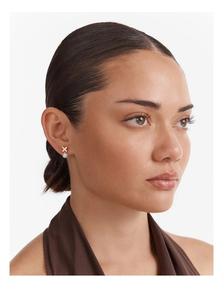 Essense Pearl Stud Earrings in Rose Gold image 4