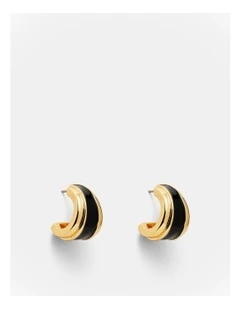 Mini Enamel Hoop Earrings in Black