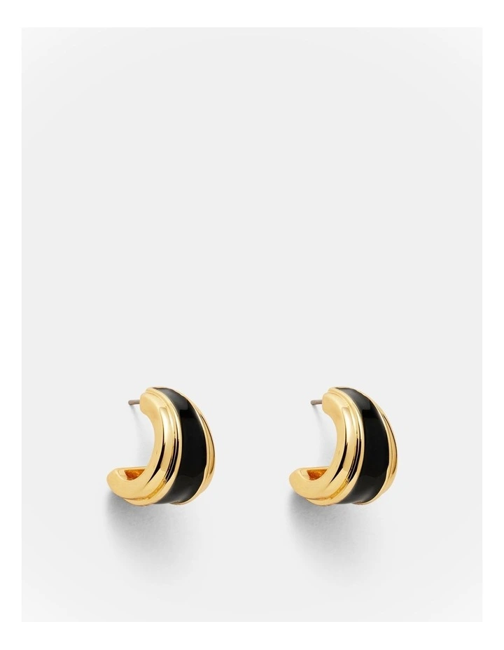 Mini Enamel Hoop Earrings in Black image 1