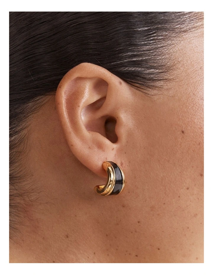 Mini Enamel Hoop Earrings in Black image 2
