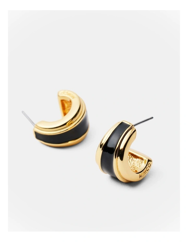 Mini Enamel Hoop Earrings in Black image 3