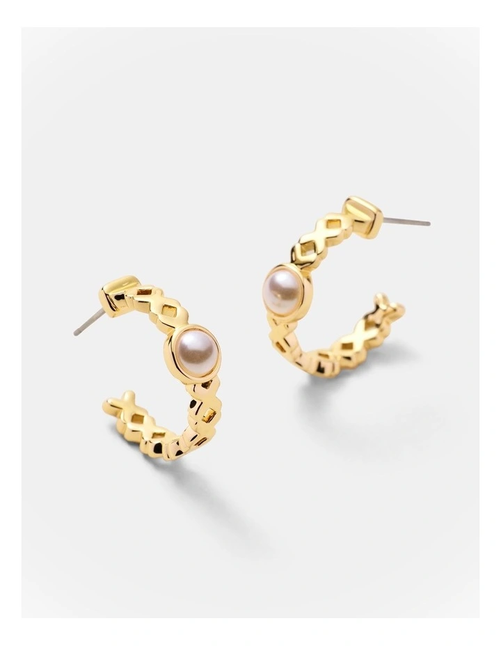 Essense Pearl Hoop Earrings in Gold image 3