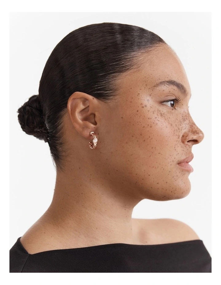 Essense Pearl Hoop Earrings in Rose Gold image 4