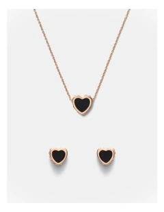 Lover Heart Earrings And Necklace Set in Black
