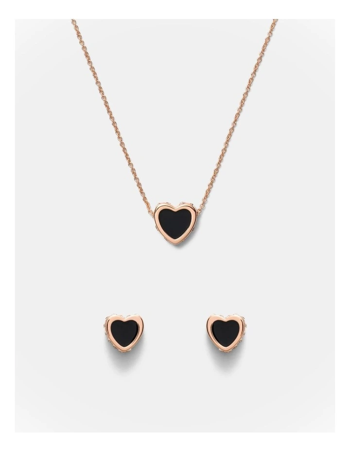 Lover Heart Earrings And Necklace Set in Black image 1