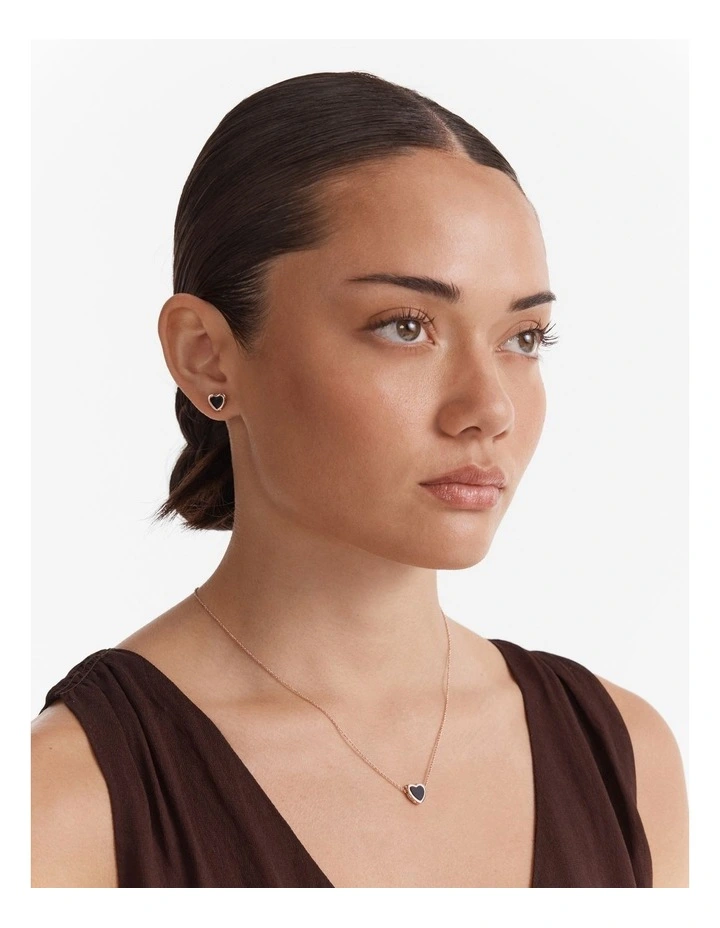 Lover Heart Earrings And Necklace Set in Black image 2